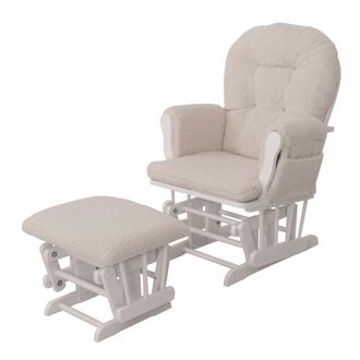 Hhg Hhg - Nunca Usado] Reclinable 033, Mecedora Sill&oacute;n + Taburete Tejido Boucl&eacute; 480g/m&sup2; Oeko-tex, Crema Armaz&oacute;n Blanco