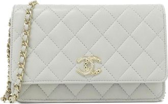Chanel Gray Leather Chain/Shoulder Wallet (Pre-Owned)