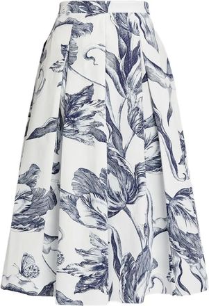 Erdem Midi-plooirok met bloemenprint - Wit