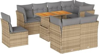 vidaXL Set De Sof&aacute;s De Jard&iacute;n Con Cojines 9 Pzas Rat&aacute;n Sint&eacute;tico Beige Vidaxl