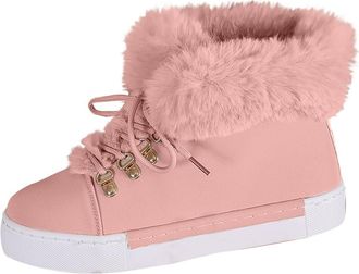 Generic Womens Winter Boots Faux Fur Lined Comfortable Womens Snow Boot Casual Solid Color Stylish Warm Lace Up Ankle Boots for Cold Weather Outdoor Flats