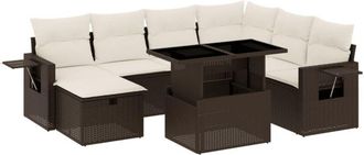 vidaXL Set Sof&aacute;s De Jard&iacute;n 8 Piezas Y Cojines Rat&aacute;n Sint&eacute;tico Marr&oacute;n Vidaxl