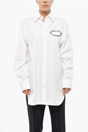 Stella McCartney Camicia in Popeline di Cotone con Dettaglio in Strass taglia 40