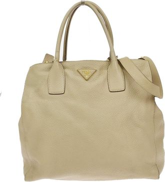 Prada Twin Shopping Tote Vitello Daino Beige Leather Handbag (Pre-Owned)