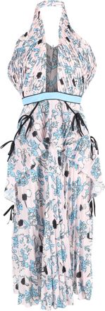 Self Portrait Cross-Front Pleated Floral Halter Dress in Multicolor Polyester