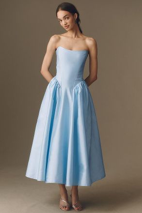 BHLDN Strapless Basque-Waist A-Line Midi Dress