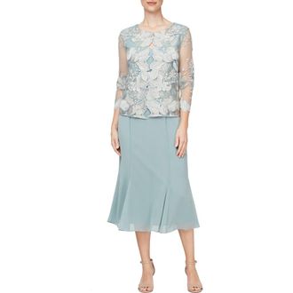 Alex Evenings Mock Jacket Midi Dress in Ice Sage at Nordstrom, Size 10