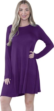 Janisramone Womens Mini Dress, Plain A Line Flared Skater Dress, Stretchy Summer Swing Mini Top, Casual Round Neck Long Sleeve Dresses for Women UK, Ladies Party 