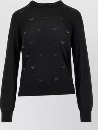 Emporio Armani virgin wool crystal embellished ribbed crew neck jumper