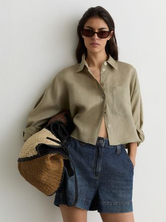 Reiss Mid Blue Lyocell-denim Relaxed Shorts, 16