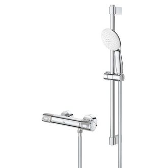 GROHE Grohtherm 1000 Performance Doucheset - thermostatische douchekraan - met rozetten - met glijstangset - 60cm - ronde handdouche - 2 straalsoorten - gla