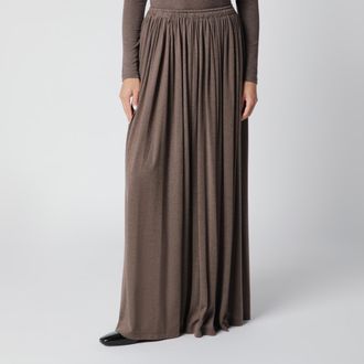 Max Mara Gonna lunga a pieghe in jersey leggero kaki scuro