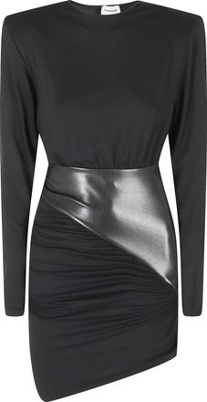 Andamane Black Ursula Vegan Leather Waistband Draped Viscose Mini Dress