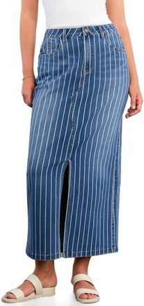 Wash Lab Denim Julia Stripe Denim Maxi Skirt in Blue Denim Stripe at Nordstrom, Size 25