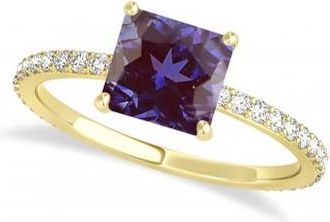 Allurez Princess Alexandrite & Diamond Hidden Halo Engagement Ring 14k Yellow Gold (0.89ct)