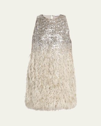 Brunello Cucinelli Degrade Feather Sequined Fil Coupe Mini Dress