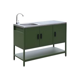Sweeek Cocina exterior de acero con lavabo, 120cm, verde