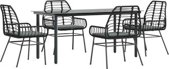 vidaXL Juego De Comedor Jard&iacute;n 5 Piezas Cojines Rat&aacute;n Sint&eacute;tico Negro Vidaxl