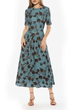 Alexia Admor Rowan Crewneck Midi Dress in Blue Floral at Nordstrom Rack, Size X-Large