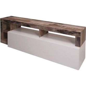 Dmora Mobile porta tv Arkangel, Credenza da soggiorno, Armadio basso per tv, Base parete attrezzata, Made in Italy, 184x42 h58 cm, Bianco lucido e Acacia