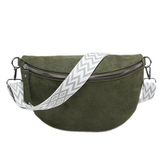 Generic Women Faux Suede Chest Bag Wide Patterned Strap Bum Bag Solid Color Shoulder Bag Sling Bag for Work Travel (Green)