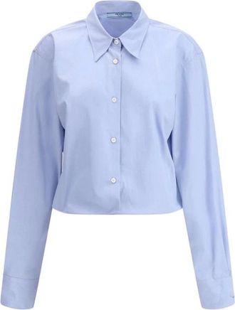 Prada Shirts, female, Blue, Size: XS Cropped Poplin Shirt