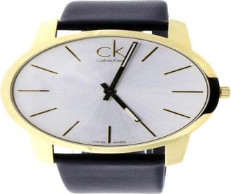 Calvin Klein Elegante Quartz Horloge met Zilveren Wijzerplaat en Zwarte Leren Band - Dames - Horloges - Zwart - ONE Size - Leer - Accessoires