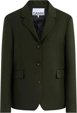 Ganni Single Wool Twill Blazer - Dames - Blazers - Groen - S - Wol - Jassen