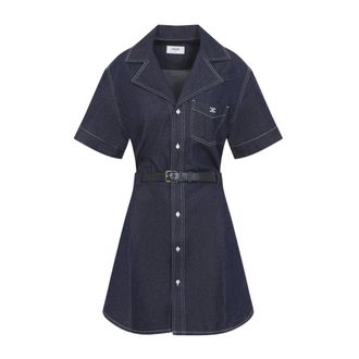 Celine Celine - Jurk van Katoenen Denim - Dames - Jurken - Blauw - Maat: XS Katoen