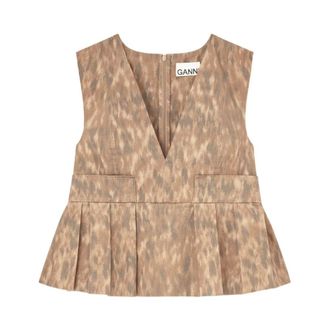 Ganni Sleeveless Tops, female, Multicolor, Size: 2XS Printed Cotton Top