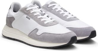 BOSS Lace-up sneakers in lightweight fabric with suede trims