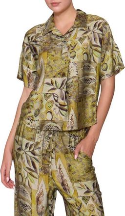 Melloday Easy Woven Pullover Shirt in Green Multi Abstract at Nordstrom, Size X-Large