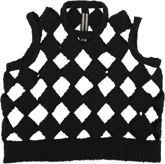 Rick Owens Black Cropped Lattice Cashmere-Silk Sweater