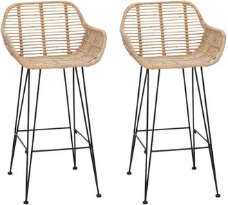 vidaXL Bar Chair 2 pcs Natural 55 x 52 x 92 cm Rattan and Iron vidaXL