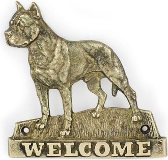 OEM American Staffordshire Terrier, Amstaff, Amstaf Iii: Placa De Bienvenida De Lat&oacute;n Con Un Perro, Placa De Bienvenida &Uacute;nica Con La Inscripci&oacute;n Welcome D