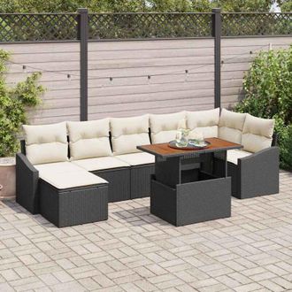 vidaXL Vidaxl - Conjunto De Comedor De Jard&iacute;n Con Coj&iacute;n 8 Pcs Negro, Crema