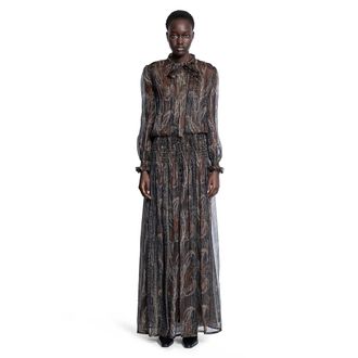 Saint Laurent Lavalli&egrave;re Long Dress in Paisley Silk