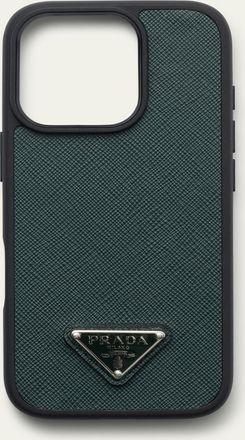 Prada Mens iPhone 16 Pro Leather Triangle Logo Case