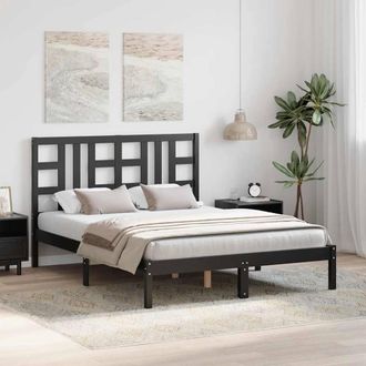 Berkfield Home Beautiful Bed Frame Black Solid Wood 140x190 cm