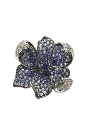 Suzy Levian Sterling Silver Sapphire Flower Petal Brooch in Blue at Nordstrom Rack