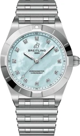 Breitling Chronomat 28 Blue Mother of Pearl Diamond Dial Steel Womens Watch A72310101C1A1