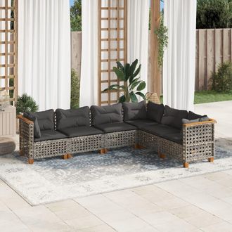 vidaXL Set De Muebles De Jard&iacute;n 6 Pzas Y Cojines Rat&aacute;n Sint&eacute;tico Gris Vidaxl
