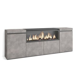 Skraut Home Aparador efecto madera cemento 208x35x75cm chimenea efecto fuego