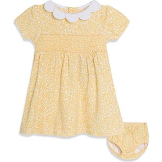 JoJo Maman B&eacute;b&eacute; Ditsy Floral Scallop Collar Dress & Bloomers Set in Yellow at Nordstrom, Size 18-24M