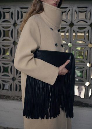 Mango Borsa da mano pelle frange nero - Donna - Taglia unica - MANGO