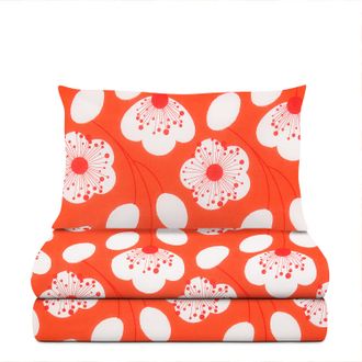 KASANOVA Completo letto singolo corallo fiori bianchi