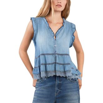 BILLY T Lovesick Flounce Sleeveless Denim Top at Nordstrom, Size X-Small