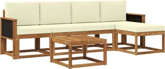 vidaXL Conjunto De Sof&aacute;s De Exterior 6 Uds. Natural Y Crema Poli&eacute;ster Vidaxl