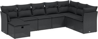 vidaXL Set De Sof&aacute;s De Jard&iacute;n 8 Piezas Y Cojines Rat&aacute;n Sint&eacute;tico Negro Vidaxl