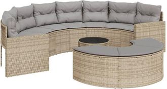 vidaXL Set De Sof&aacute; De Jard&iacute;n Semicircular 3 Pzas Rat&aacute;n Sint&eacute;tico Beige Vidaxl